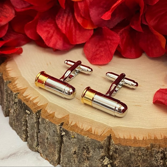 Gold and Silver Revolver Bullet NRA Cufflinks - Picture 6 of 16